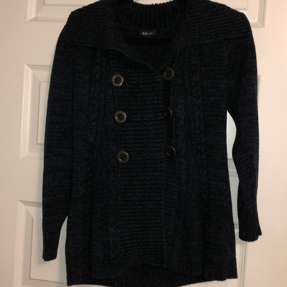Teal and Black Button Up Heavy Cardigan